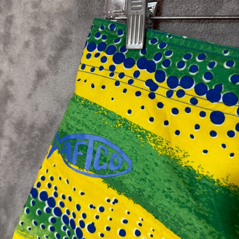 Aftco Performance Fishing Shorts Men 32 Board Shorts Dorado Mahi Mahi Swim Blue